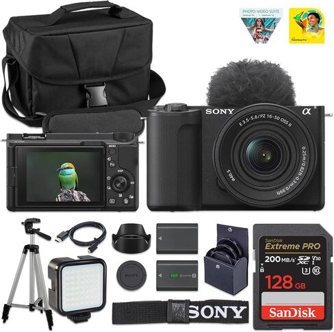 Sony ZV-E10 II Mirrorless Camera (Black) with 16-50mm f/3.5-5.6 Lens | 26MP APS-C Sensor, 4K Video & Flip Screen | for Vlogging & Content Creation + Extra Battery + 64GB Card + Camera Case in Kuwait