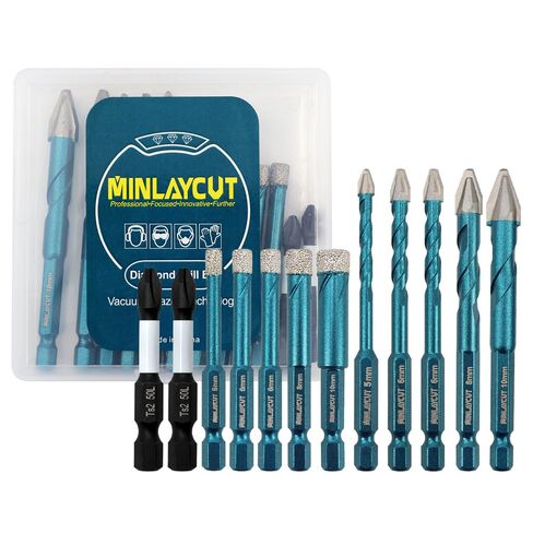 Tile Glass Drill Bits - 12PCS 3/16"-3/8" Diamond Drill Bits Set for Procelain Ceramic Tile Glass Wood Plastic PVC,Drill Bit with 1/4 Inch Quick Change Hex Shank in Saudi Arabia