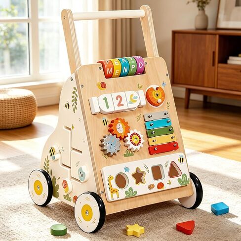 Wooden Baby Walker with Wheels, Baby Push Walker Adjustable Speed for Boys and Girls,Montessori Activity Center Walking Toys for 1 Year Old Learning to Walk,First Birthday Gift in Saudi Arabia
