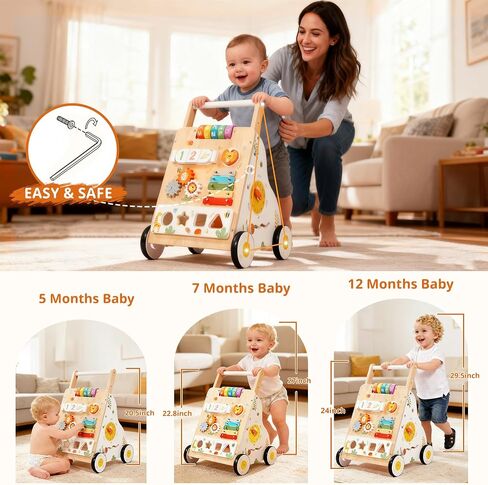 Wooden Baby Walker with Wheels, Baby Push Walker Adjustable Speed for Boys and Girls,Montessori Activity Center Walking Toys for 1 Year Old Learning to Walk,First Birthday Gift in Saudi Arabia