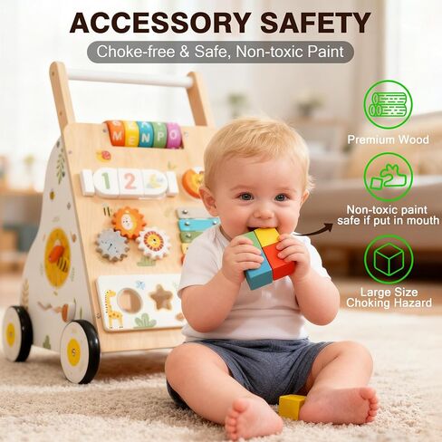 Wooden Baby Walker with Wheels, Baby Push Walker Adjustable Speed for Boys and Girls,Montessori Activity Center Walking Toys for 1 Year Old Learning to Walk,First Birthday Gift in Saudi Arabia
