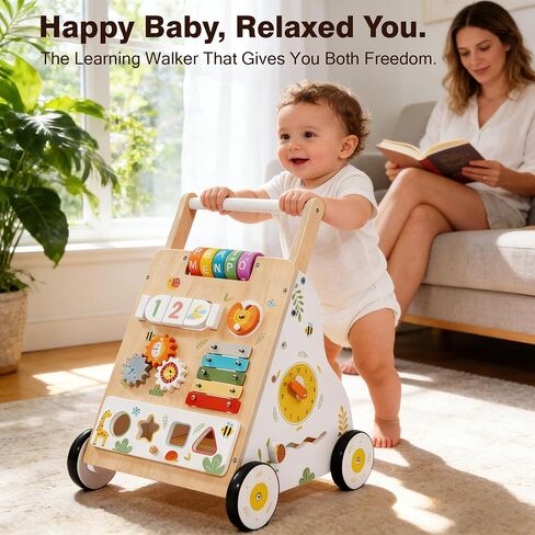 Wooden Baby Walker with Wheels, Baby Push Walker Adjustable Speed for Boys and Girls,Montessori Activity Center Walking Toys for 1 Year Old Learning to Walk,First Birthday Gift in Saudi Arabia