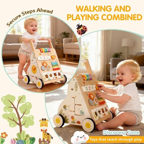 Wooden Baby Walker with Wheels, Baby Push Walker Adjustable Speed for Boys and Girls,Montessori Activity Center Walking Toys for 1 Year Old Learning to Walk,First Birthday Gift in Saudi Arabia