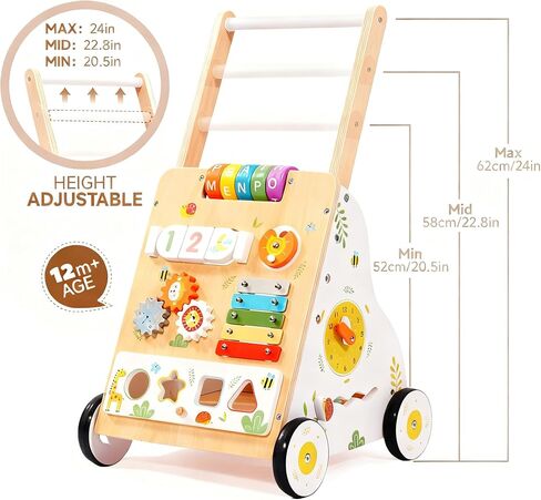 Wooden Baby Walker with Wheels, Baby Push Walker Adjustable Speed for Boys and Girls,Montessori Activity Center Walking Toys for 1 Year Old Learning to Walk,First Birthday Gift in Saudi Arabia