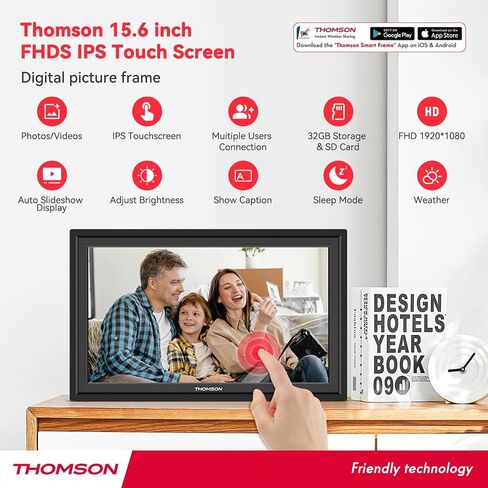 THOMSON 15.6Inch FHD Digital Picture Frame, 1920x1080 IPS Digital Photo Frame with 32GB Large Storage, Quad-Core CPU, Auto-Rotate, Slideshow, Easy Photo Transfer via WiFi APP/Email/USB/SD Card in Saudi Arabia