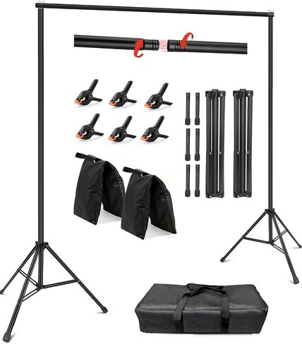 Hemmotop Heavy Duty Backdrop Stand 10×8ft - 7 Optional Widths, Easy Setup | 2 Sandbags, Load 10lbs Capacity, Carrying Bag, Outdoor Projector Screen Stand for Wedding, Birthday, Indoor Outdoor Party in Saudi Arabia