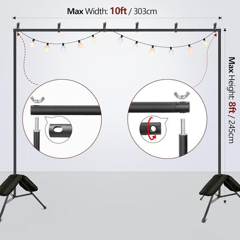 Hemmotop Heavy Duty Backdrop Stand 10×8ft - 7 Optional Widths, Easy Setup | 2 Sandbags, Load 10lbs Capacity, Carrying Bag, Outdoor Projector Screen Stand for Wedding, Birthday, Indoor Outdoor Party in Saudi Arabia
