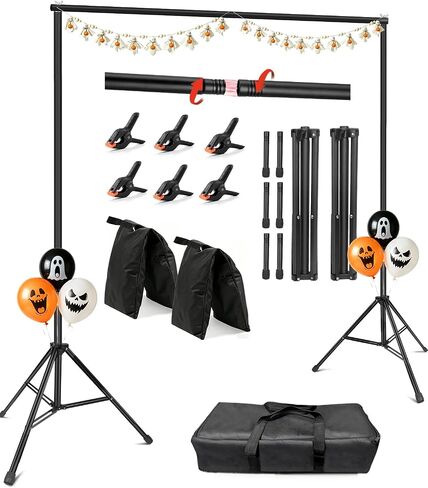 Hemmotop Heavy Duty Backdrop Stand 10×8ft - 7 Optional Widths, Easy Setup | 2 Sandbags, Load 10lbs Capacity, Carrying Bag, Outdoor Projector Screen Stand for Wedding, Birthday, Indoor Outdoor Party in Saudi Arabia