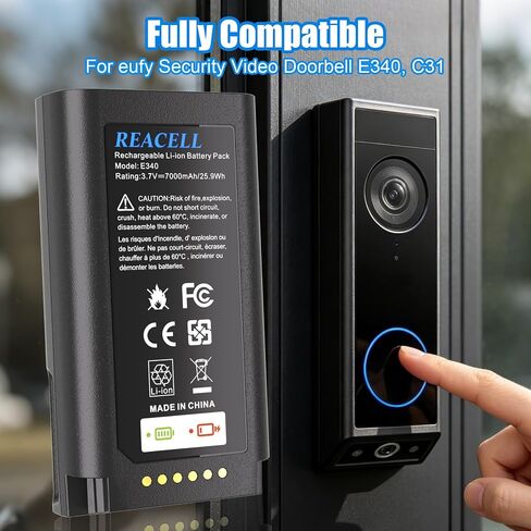 2 Pack E340 Battery Compatible with eufy Video Doorbell E340 | 7000mAh High Capacity Replacement for eufy e340 battery,Type-C Charging Port with Silicone Cover in Kuwait