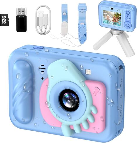 Underwater Camera for Kids - IP68 Waterproof Camera, 48MP Dual Lens, 1080P Video Recording, Toddler Camera for Pool & Beach, Ideal Christmas Birthday Gifts for Boys Girls Age 3-12 (Lignt Blue) in Kuwait