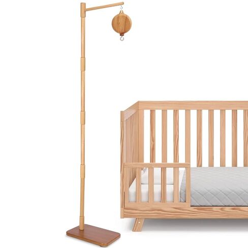 Floor-Standing Crib Mobile Arm with Music Box - 65 Inch Mobile Arm for Crib - 100% Beech Wood - Crib Mobile Motor - Volume Control - 35 Lullabies - Wooden Nursery Decor - Baby Mobile Hanger in Saudi Arabia