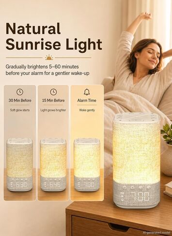 Sunrise Alarm Clock Sound Machine for Bedroom: Natural Wake Up Light | Dimmable Clock with Bluetooth Speaker - White Noise Machine for Sleeping with 25 Soothing Sounds for Baby Adults Kids - Putty in Kuwait