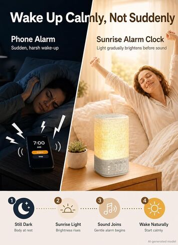 Sunrise Alarm Clock Sound Machine for Bedroom: Natural Wake Up Light | Dimmable Clock with Bluetooth Speaker - White Noise Machine for Sleeping with 25 Soothing Sounds for Baby Adults Kids - Putty in Kuwait