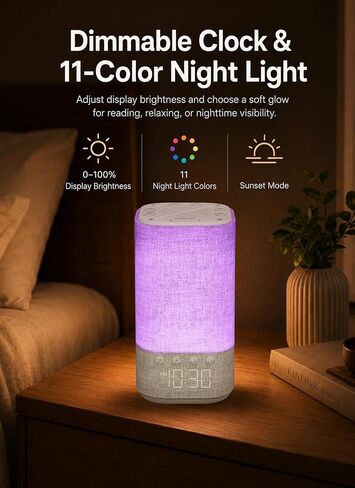 Sunrise Alarm Clock Sound Machine for Bedroom: Natural Wake Up Light | Dimmable Clock with Bluetooth Speaker - White Noise Machine for Sleeping with 25 Soothing Sounds for Baby Adults Kids - Putty in Kuwait