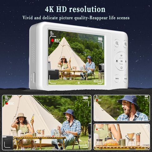 4K 64MP Digital Camera: Portable Compact Point and Shoot Camera with 12X Optical Zoom, Autofocus & Anti-Shake Pocket-Size for Travel Teens Students Adults, 64GB Card Included in Saudi Arabia