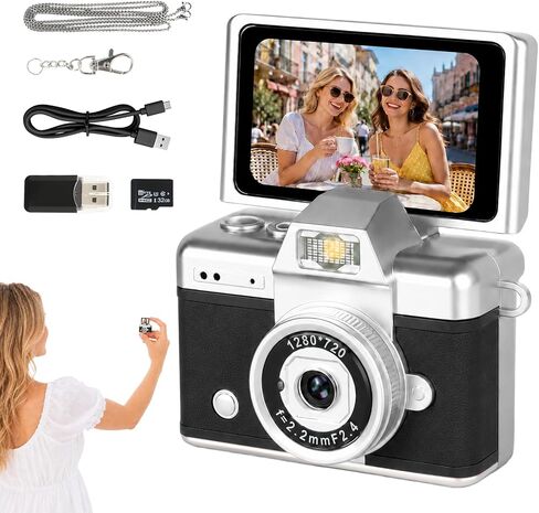 Mini Keychain Camera 1080P Mini Digital Camera with Flip Screen, Pink 32GB | Portable mini camera with 1.47"LCD screen,retro keychain design,perfect for travel, parties,festivals and daily in Saudi Arabia