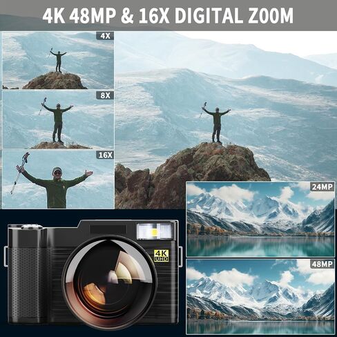 Digital Camera for YouTube Photography, 4KVlogging Camera with Flip Screen & Autofocus,Digital Camera for YouTube Photography, 4K Vlogging Camera Z4-A-2512B (Black) in Kuwait