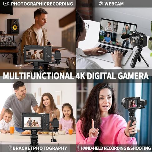 Digital Camera for YouTube Photography, 4KVlogging Camera with Flip Screen & Autofocus,Digital Camera for YouTube Photography, 4K Vlogging Camera Z4-A-2512B (Black) in Saudi Arabia