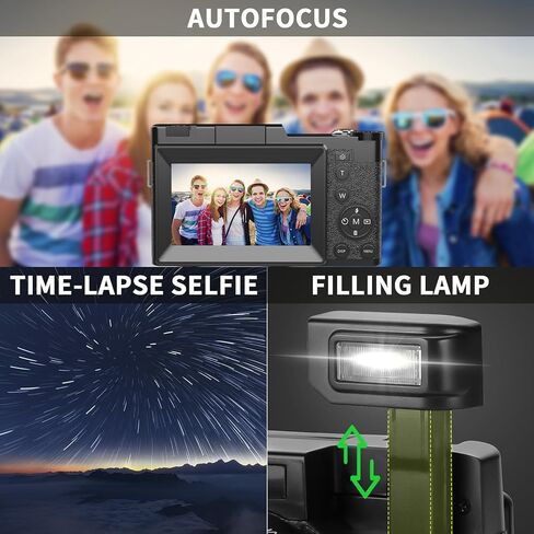 Digital Camera for YouTube Photography, 4KVlogging Camera with Flip Screen & Autofocus,Digital Camera for YouTube Photography, 4K Vlogging Camera Z4-A-2512B (Black) in Saudi Arabia