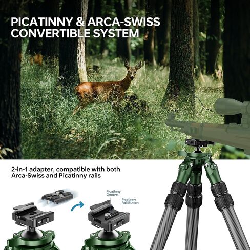 QM-2836 Shooting Tripod, Inverted Hunting Carbon Fiber Tripod with 45mm Ball Head and Picatinny to Arca Swiss Adapters, 36mm Thick Tubes, Max Load 55lbs Green in Saudi Arabia