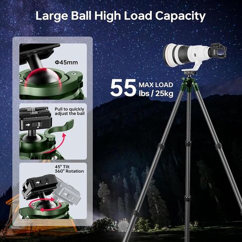QM-2836 Shooting Tripod, Inverted Hunting Carbon Fiber Tripod with 45mm Ball Head and Picatinny to Arca Swiss Adapters, 36mm Thick Tubes, Max Load 55lbs Green in Saudi Arabia