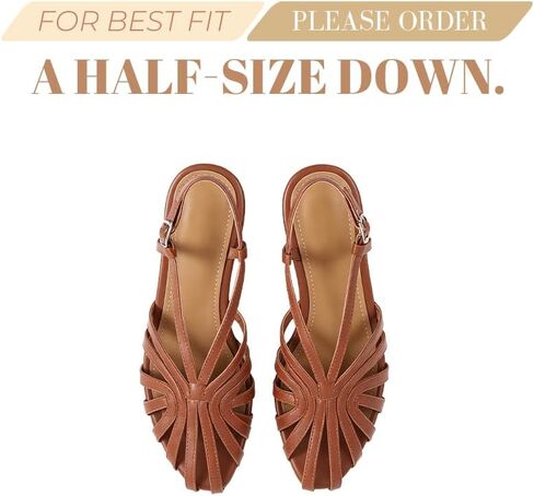 MAVMAX Slingback Flat Sandals for Women Fashion Strappy Square Toe Low Heeled Flats with Adjustable Buckle Summer Comfortable Dressy Shoes,Brown,US8 in Saudi Arabia