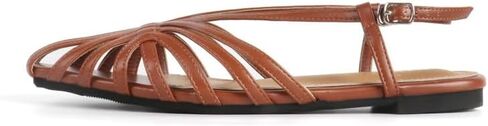 MAVMAX Slingback Flat Sandals for Women Fashion Strappy Square Toe Low Heeled Flats with Adjustable Buckle Summer Comfortable Dressy Shoes,Brown,US8 in Saudi Arabia