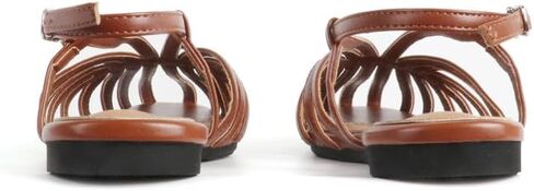 MAVMAX Slingback Flat Sandals for Women Fashion Strappy Square Toe Low Heeled Flats with Adjustable Buckle Summer Comfortable Dressy Shoes,Brown,US8 in Saudi Arabia