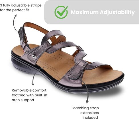 Revere Emerald 3 Women’s Sandals - Premium Soft Leather, Adjustable Straps & Contoured Footbed - Orthotic Arch Support for Stylish Comfort & All-Day Wear Gunmetal 10-10.5 M US in Kuwait