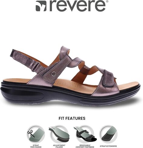 Revere Emerald 3 Women’s Sandals - Premium Soft Leather, Adjustable Straps & Contoured Footbed - Orthotic Arch Support for Stylish Comfort & All-Day Wear Gunmetal 10-10.5 M US in Kuwait