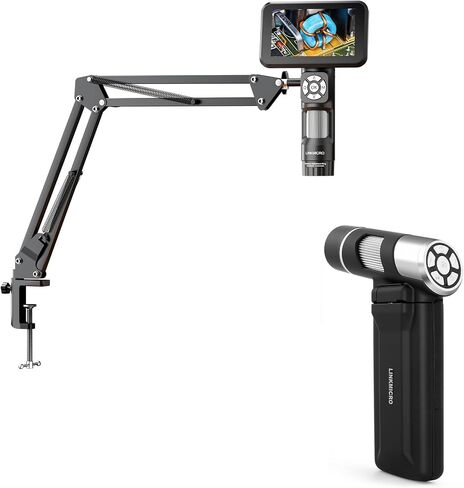 4K HDMI Digital Microscope with Flex Arm Stand, 4K UHD 3840P Video, Handheld Coin Magnifier Full View + LM203 Digital Microscope Handheld with 4" Screen, Portable Microscope Camera for Adults in Saudi Arabia