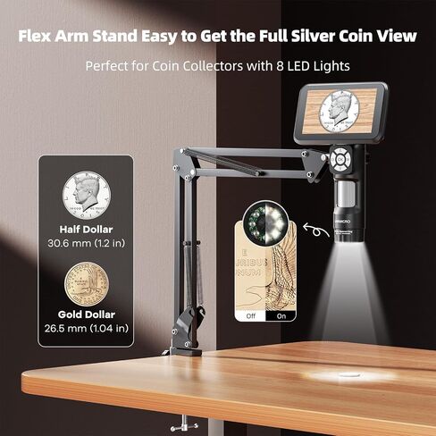 4K HDMI Digital Microscope with Flex Arm Stand, 4K UHD 3840P Video, Handheld Coin Magnifier Full View + LM203 Digital Microscope Handheld with 4" Screen, Portable Microscope Camera for Adults in Saudi Arabia