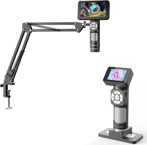 4K HDMI Digital Microscope with Flex Arm Stand, K UHD 3840P Video, Handheld Coin Magnifier Full View + LM112 Microscope for Kids Adults Handheld with 2" Screen, 500X Portable Microscope Kit in Saudi Arabia