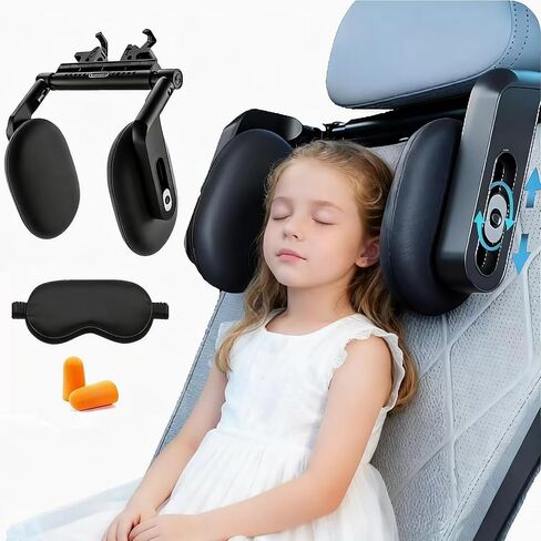 Car Headrest Pillow with Hook, Adjustable Car Seat Neck Support with Memory Foam & Ice Silk, 360° Rotating Travel Sleeping Headrest for Kids & Adults in Kuwait