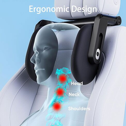 Car Headrest Pillow with Hook, Adjustable Car Seat Neck Support with Memory Foam & Ice Silk, 360° Rotating Travel Sleeping Headrest for Kids & Adults in Kuwait