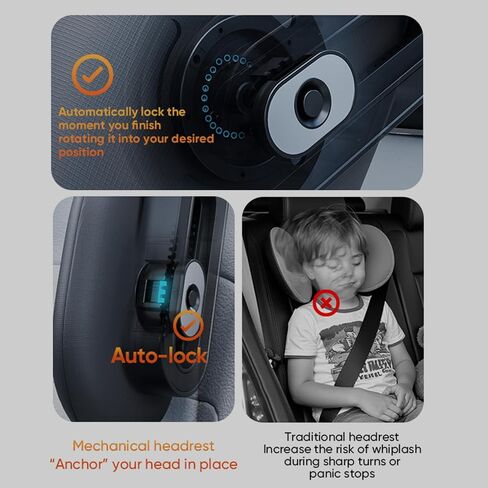 Car Headrest Pillow with Hook, Adjustable Car Seat Neck Support with Memory Foam & Ice Silk, 360° Rotating Travel Sleeping Headrest for Kids & Adults in Kuwait