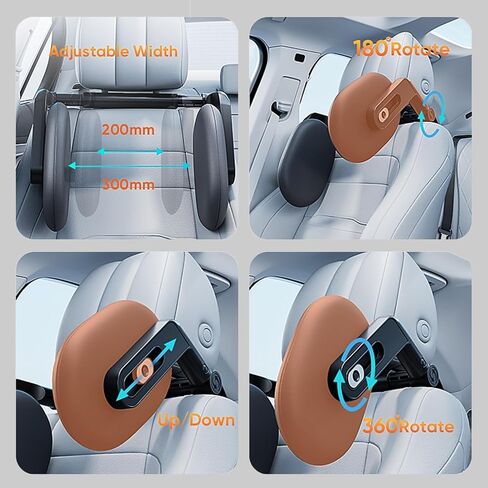 Car Headrest Pillow with Hook, Adjustable Car Seat Neck Support with Memory Foam & Ice Silk, 360° Rotating Travel Sleeping Headrest for Kids & Adults in Kuwait