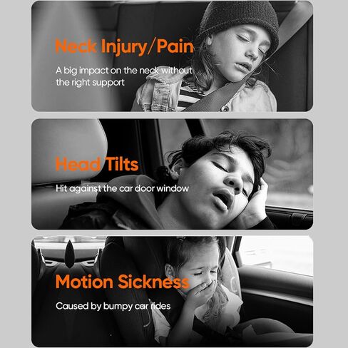 Car Headrest Pillow with Hook, Adjustable Car Seat Neck Support with Memory Foam & Ice Silk, 360° Rotating Travel Sleeping Headrest for Kids & Adults in Kuwait
