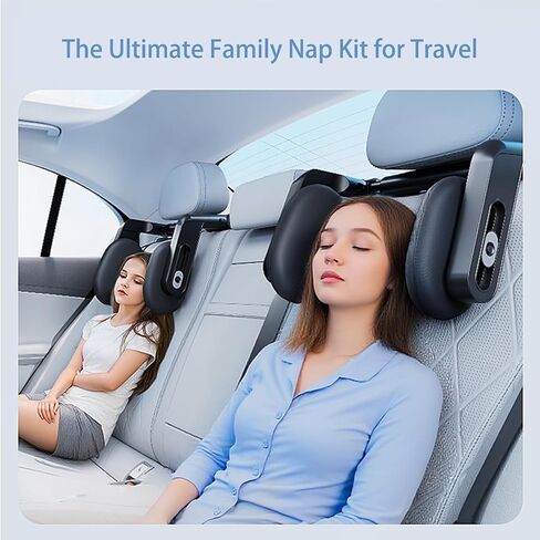 Car Headrest Pillow with Hook, Adjustable Car Seat Neck Support with Memory Foam & Ice Silk, 360° Rotating Travel Sleeping Headrest for Kids & Adults in Kuwait