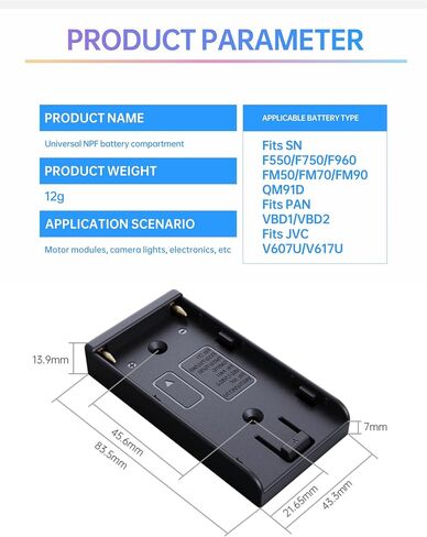 NP-F Battery Adapter Plate with 7.2V-8.4V DC (5.5/2.1mm) Output, 1/4" Screw Mount, Compatible with Sony NP-F970 F960 F770 F570 F550, Power for DSLR, Mirrorless Camera, Video Monitor in Saudi Arabia