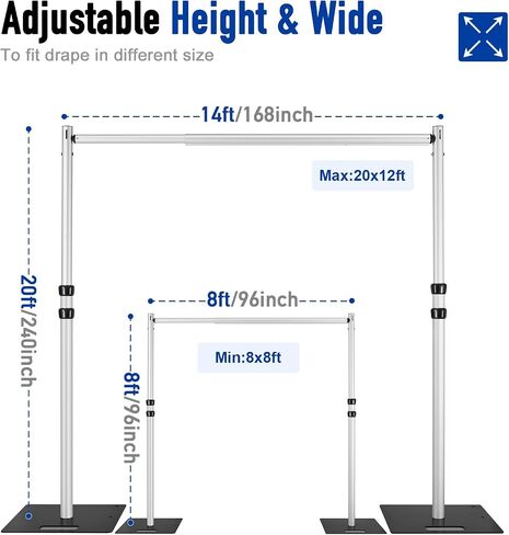 Heics Heavy Duty Backdrop Stand, 20x14ft Pipe and Drape Stand, Balloon Arch Stand, Banner Stand for Wedding Decor, Party Decorations, Baby Shower Backdrop, Sturdy Event Party Supplies in Saudi Arabia