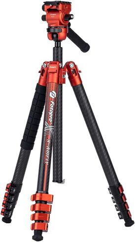 X-AIRFLY Carbon Fiber Tripod: Effortless Photography & Video Capture - Lightweight, Stable, and Expandable to 164cm - Innovative Hydraulic Pan Tilt for Most Terrain #Orange in Kuwait