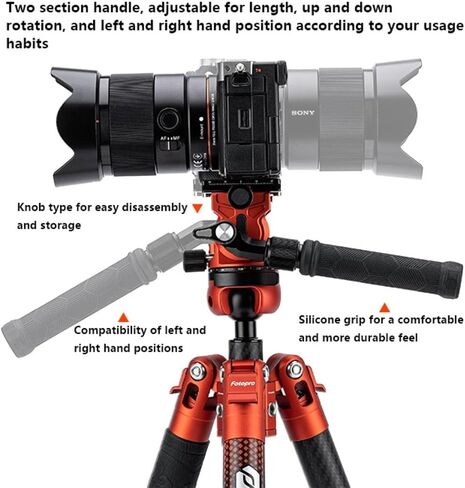 X-AIRFLY Carbon Fiber Tripod: Effortless Photography & Video Capture - Lightweight, Stable, and Expandable to 164cm - Innovative Hydraulic Pan Tilt for Most Terrain #Orange in Kuwait