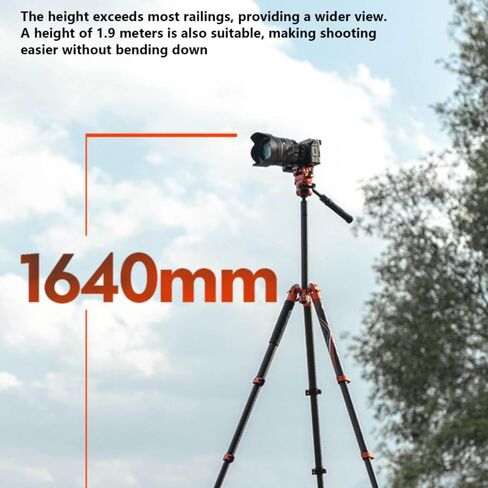 X-AIRFLY Carbon Fiber Tripod: Effortless Photography & Video Capture - Lightweight, Stable, and Expandable to 164cm - Innovative Hydraulic Pan Tilt for Most Terrain #Orange in Kuwait