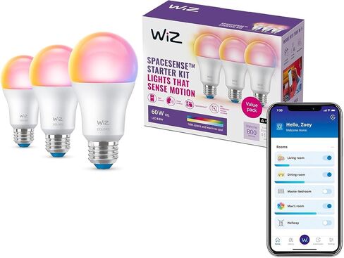 WiZ Connected Smart Light Bulbs, Sunset to Sunrise Automation + Motion Detection + Control with Voice or App, Full Color A19 60W 800LM Indoor, Matter Compatible -3 Pack in Saudi Arabia
