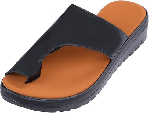 BBPM Sandals for Women Casual Summer Orthopedic Correction Leather Ring Toe Casual Bunion Slippers Summer Casual Beach Sandals Flat Heel Flip Flops,Silver,EU38/US7 in Kuwait