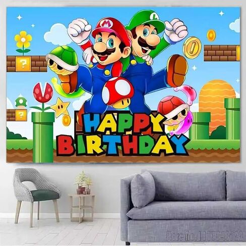 Mario Birthday Party Decorations,Happy Birthday Banner Backdrop for Birthday Party Supplies in Saudi Arabia