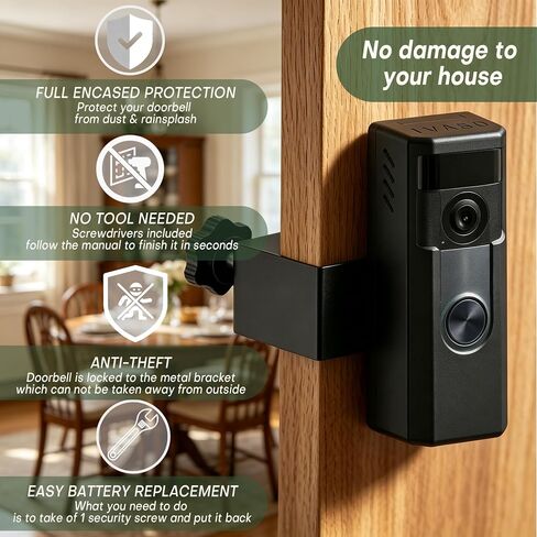 Anti-Theft Ring Clamp Mount for 2026 Ring Battery Doorbell/Pro/Plus 2nd Gen | New Model Special Use Encased No-Drill No-Adhesive Adjustable Video Doorbell Holder in Saudi Arabia