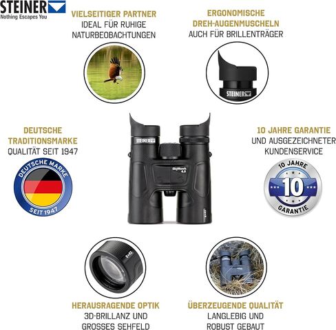Steiner Skyhawk 4.0 8x42 Binocular - Quick Sharpness, Bright Views, Pressure Watertight - Perfect for detailled Nature Observation and Hiking Trips in Saudi Arabia