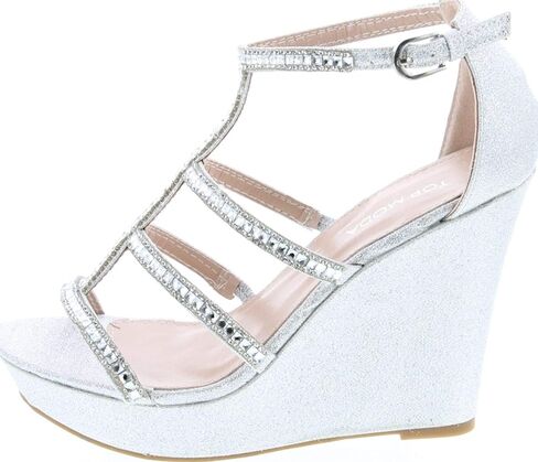TOP Moda Women's Formal Rhinestone High Heel Sandal Ankle Strap,Silver Glitter-2,7 in Kuwait